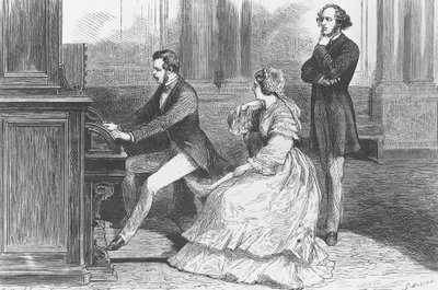 Le prince Albert de Saxe jouant devant la reine Victoria et Felix Mendelssohn Bartholdy (1809-1847), gravure - Godefroy Durand
