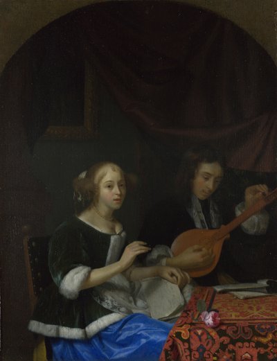 Une femme chantant et un homme avec une cithare, vers 1665-1667 - Godfried Cornelisz Schalcken