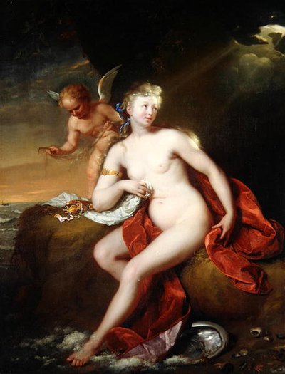 Vénus nouveau-née soignée par Cupidon - Godfried Schalcken