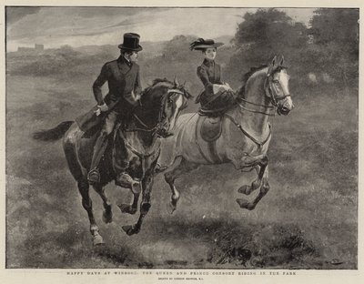 Jours heureux à Windsor, la reine et le prince consort chevauchant dans le parc - Gordon Frederick Browne