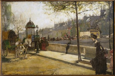Paris Quay (huile sur toile) - Gotthardt Johann Kuehl