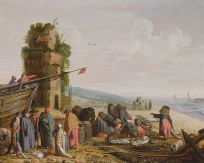 Pêcheurs sur la plage avec leur prise - Govaert Jansz