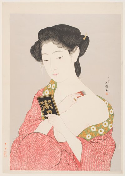 Une femme en Nagajuban se poudrant le cou - Goyo Hashiguchi