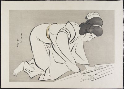 Femme pliant un kimono, octobre 1920 - Goyo Hashiguchi