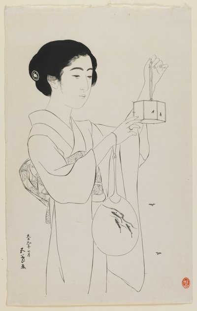 Femme Tenant une Cage à Lucioles, ère Taisho, juillet 1920 - Goyo Hashiguchi