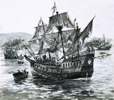 Le navire de Drake, le Golden Hind, revient à Portsmouth en boitant, transportant d