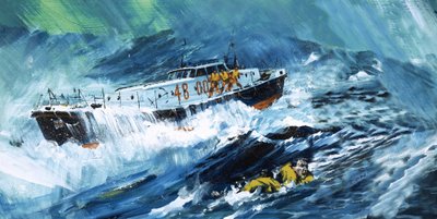 Canot de sauvetage sauvant un homme en mer - Graham Coton