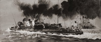 Engagement naval non identifié de la Première Guerre mondiale (gouache sur papier) - Graham Coton