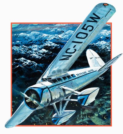 Wiley Hardemann Post flying Winnie May solo round the world (gouache sur papier) - Graham Coton