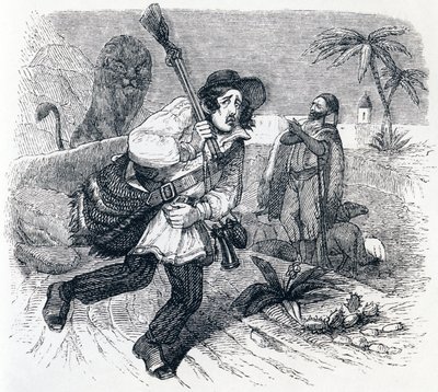 Le lion et le chasseur - Fables de La Fontaine - Grandville