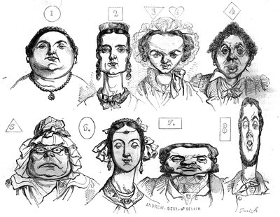 Caricatures illustrant les différentes formes de visage, expressions, les associant à des caractéristiques morales distinctes par Jean Ignace Isidore Gérard Grandville (1803-1847) - Grandville