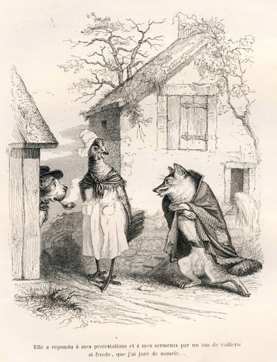 Conversation entre un chien, une poule et un renard - Grandville
