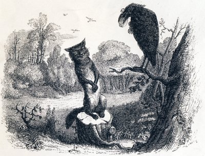 Le corbeau et le renard - Fables de La Fontaine - Grandville