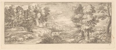 Paysage fluvial avec personnages au repos - Gérard Audran
