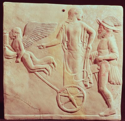Aphrodite et Hermès sur un char tiré par Éros et Psyché, 470 av. J.-C. - Greek