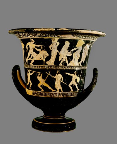 Calyx-cratère à figures rouges attiques décoré de scènes des aventures de Thésée, par le peintre Dinos, vers 425 (céramique) - Greek