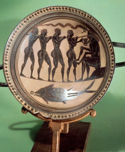 Coupe montrant Ulysse aveuglant Polyphème, poterie à figures noires, Civilisation grecque, VIe siècle av. J.-C. - Greek