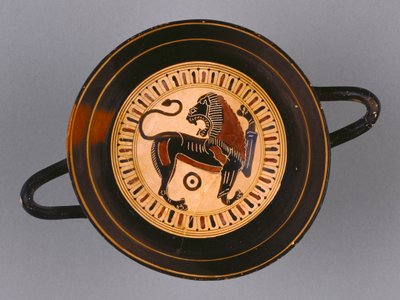 Kylix laconien à figures noires attribué au peintre Hunt, c.540 av. J.-C. - Greek