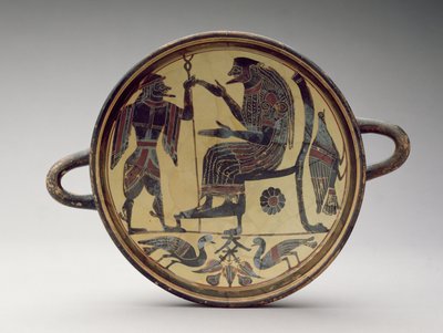 Coupe kylix laconienne représentant Zeus et Hermès, c.550-530 av. J.-C. - Greek