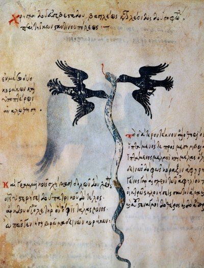 Représentation de Constantinople entre deux corbeaux, miniature de l