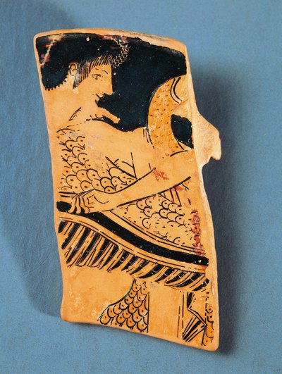 Fragment de plaque attique représentant Apollon volant sur un cygne vers le pays des Hyperboréens - Greek School