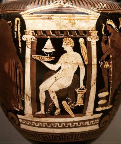 ART GREC : Volute-krater à figure rouge apulienne. Scène funéraire. Offrandes..., vers 330-320 avant J.-C. (poterie) - Greek School