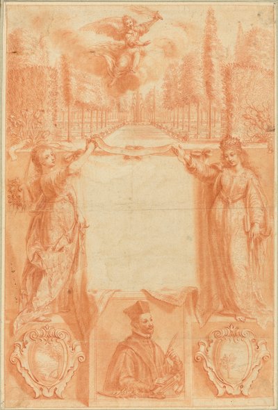 Dessin pour un frontispice : Viridarium sacrae ac profanae eruditionis". - Gregoire Huret