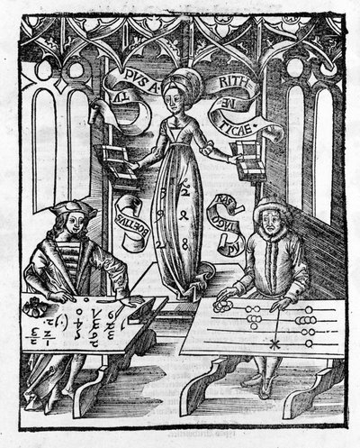 Arts libéraux : Arithmétique - dans "Margarita Philosophica" par Gregor Reisch (1467-1525). Bâle - Gregor Reisch