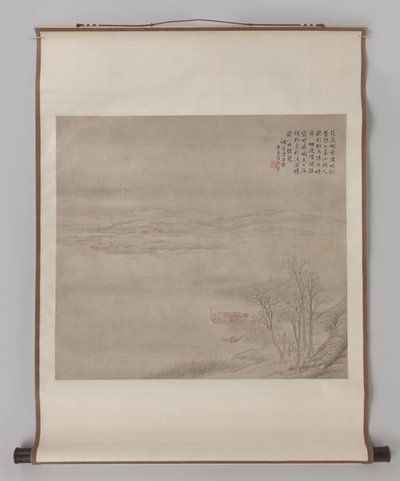 Paysage fluvial au clair de lune avec des figures - Guan Xining