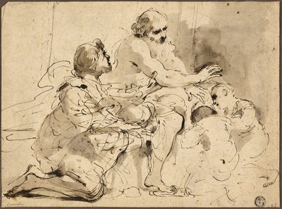 Étude pour Jacob bénissant les fils de Joseph, vers 1620 (plume et encre brune avec pinceau, lavis gris et brun) - Guercino (1591 1666)