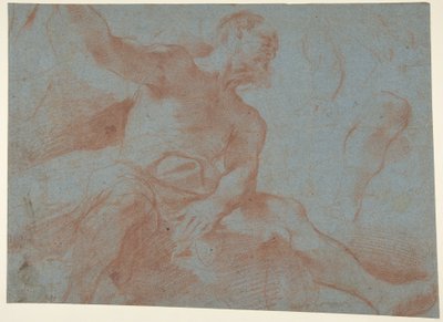 Vieil homme assis avec le bras droit levé (Tithonus) (recto) - Guercino