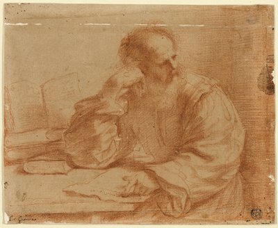 Homme barbu assis à table - Guercino