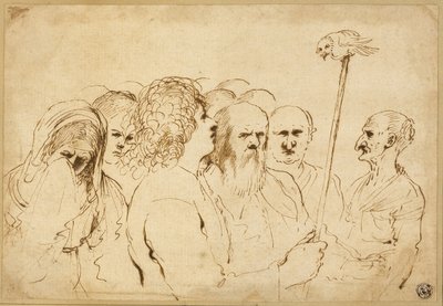 Groupe de figures, avec hibou sur un poteau - Guercino