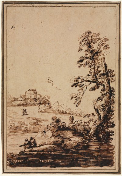 Paysage avec petit groupe de bâtiments, seconde moitié des années 1700 - Guercino