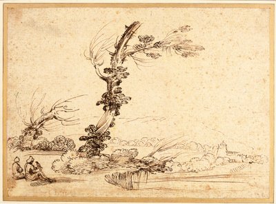 Paysage avec fauconniers près d