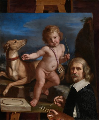 Autoportrait devant un tableau représentant « Amor Fedele » - Guercino