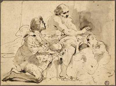 Étude pour Jacob bénissant les fils de Joseph (recto) ; Esquisses : Saint Christophe ; Deux figures en conversation sur l