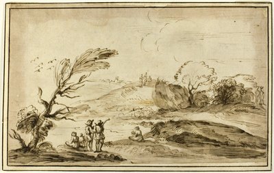 Deux groupes de figures dans un paysage - Guercino