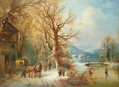 Coche et chevaux dans un paysage enneigé - Guido Hampe