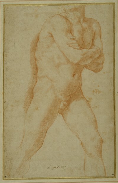Homme nu marchant en avant, les bras croisés et regardant par-dessus son épaule droite - Guido Reni