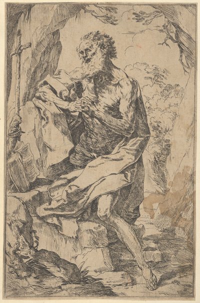 Saint Jérôme agenouillé sur un rocher devant une croix et un livre ouvert, vers 1600-1640 - Guido Reni