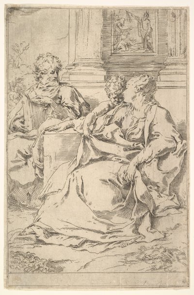 La Sainte Famille avec scène scripturaire en arrière-plan - Guido Reni