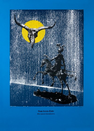 Sur la mort libre, Ainsi parlait Zarathoustra, 2024 (gravure sur bois et sérigraphie) - Guilherme Pontes