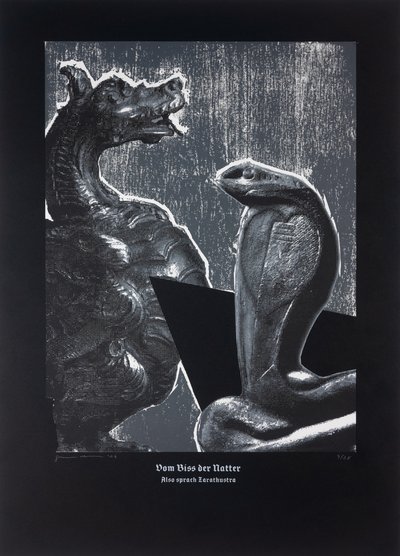 Sur la morsure de la vipère, Ainsi parlait Zarathoustra, 2024 (gravure sur bois et sérigraphie) - Guilherme Pontes