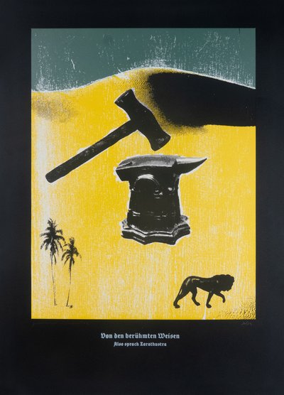 Sur les fameux sages, Ainsi parlait Zarathoustra, 2024 (gravure sur bois et sérigraphie) - Guilherme Pontes