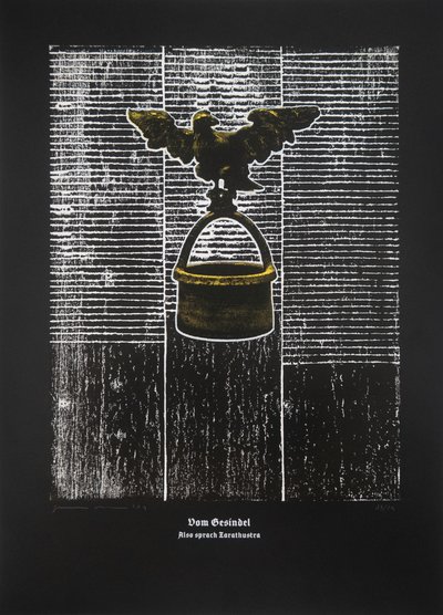 On The Rabble, Thus Spoke Zarathustra, 2024 (gravure sur bois et sérigraphie) - Guilherme Pontes