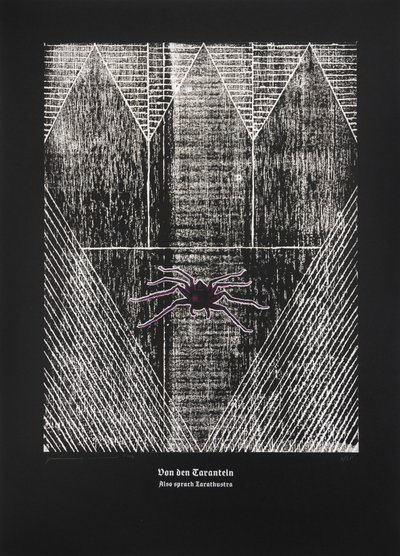 Sur la tarentule, Ainsi parlait Zarathoustra, 2024 (gravure sur bois et sérigraphie) - Guilherme Pontes