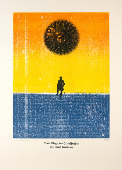 Sur le chemin du créateur, Ainsi parlait Zarathoustra, 2024 (gravure sur bois et sérigraphie) - Guilherme Pontes