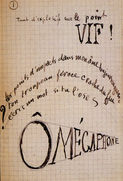 Calligramme de Guillaume Apollinaire - dans « Du coton dans les oreilles », manuscrit autographe de 17 feuillets - Guillaume Apollinaire
