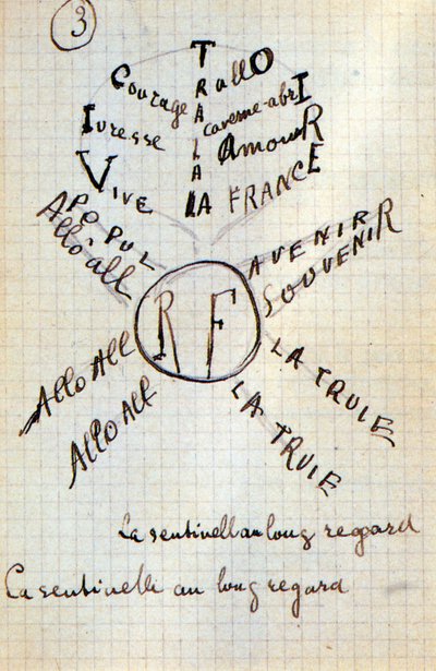 Calligramme de Guillaume Apollinaire - dans « Du coton dans les oreilles », manuscrit autographe de 17 feuilles - Guillaume Apollinaire